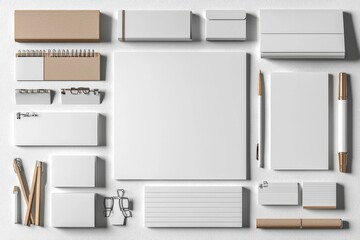 Realistic blank stationery set mockup isolated created with generative ai