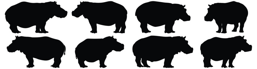 Hippopotamus silhouette set vector design big pack of hippo illustration and icon