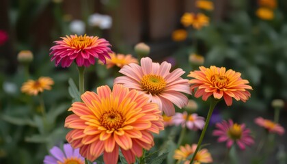 Obraz premium Vibrant Orange and Pink Flowers in Bloom.