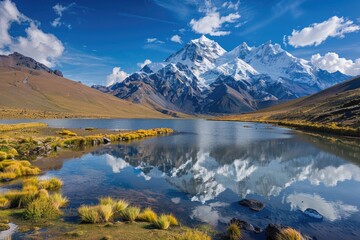A serene lake scene with a majestic mountain backdrop, perfect for use as a calming background