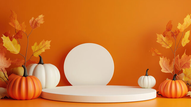 3D render minimal background podium Halloween concept, blank space for copy space.