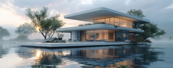 Obraz premium Floating villa with a modern design.
