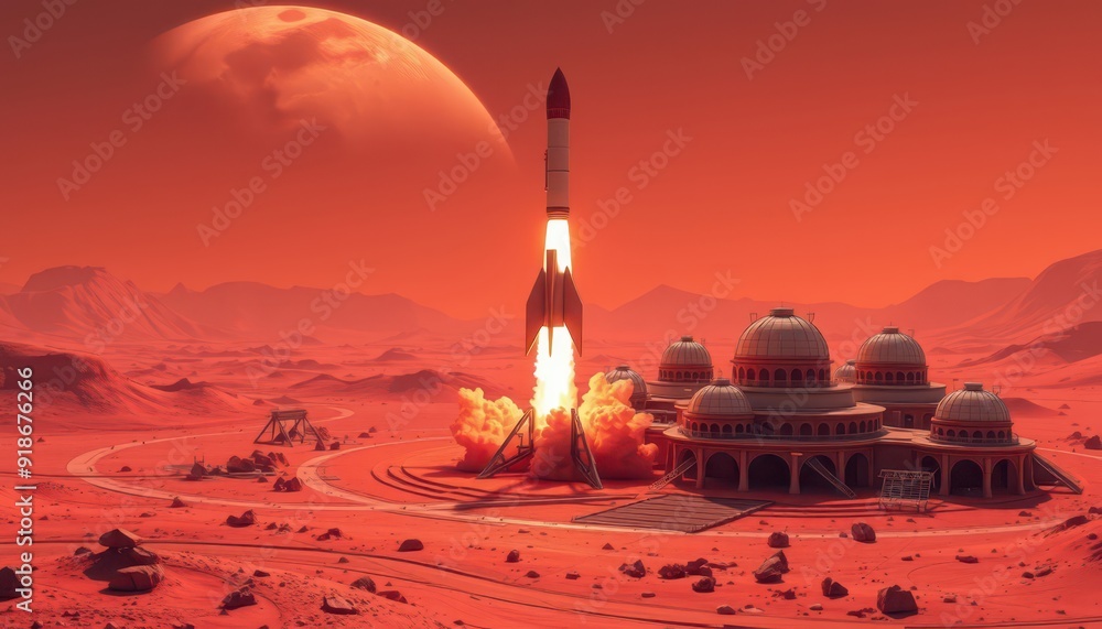 Poster rocket launch on mars.