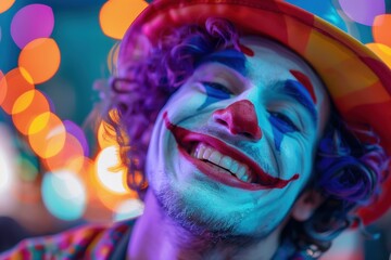 A Clown's Grin Under Neon Lights