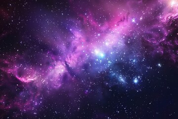 Obraz premium Glowing purple and blue nebula with bright stars in deep space