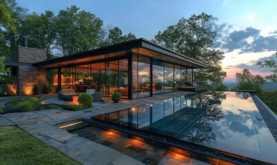 Contemporary glass house with expansive views.