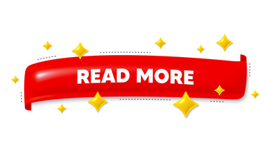 Red ribbon banner with 3d stars. Read More symbol. Navigation sign. Get description info. Read more ribbon message. Flag frame banner with star. Label badge template. Vector