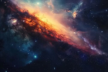 Fototapeta premium Colorful and bright space nebula with glowing stars and cosmic dust