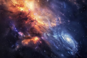Fototapeta premium Vibrant Space Nebula with Glowing Stars and Colorful Dust Clouds
