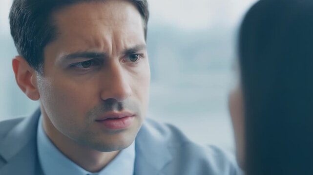 Closeup of the HR Managers facial expressions as they observe the candidates body language and demeanor during the interview.