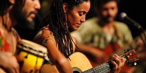 Funky Fusion: A group of musicians fusing funk, jazz, and world music influences into a danceable groove