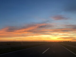 sunset on the road