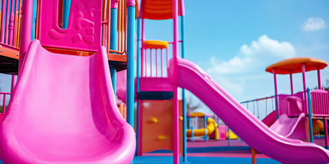 Delightful Pink Playground: A colorful playground with pink swing sets and slides