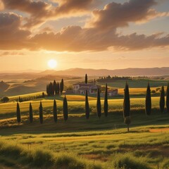 A Serene Scene Of A Peaceful Countryside In With Rolling Rows Of A Rustic And The