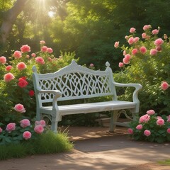 A Serene Scene Of A Quaint English Garden With A Vintage Stone Blooming And A Sunlit