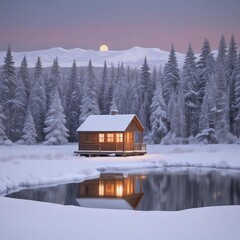 A Serene Scene Of A Snowy Landscape At With The Soft Glow Of A Distant The Stillness