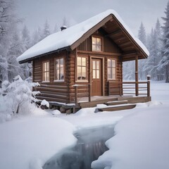 A Serene Scene Of A Traditional Scandinavian Wooden Cabin Surrounded By Pristine The Cozy Warmth Of The