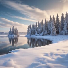A Serene Winter Landscape With Trees And A Frozen Breathtaking High Professional Clear