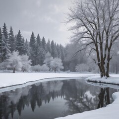 A Serene Winter Scene With A Charming And A Peaceful Frozen Landscape Travel