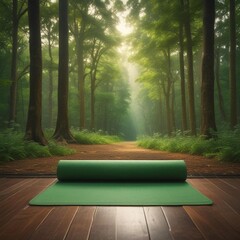 A Serene Yoga Mat On The Floor Surrounded By A Lush Green Forest Breathtaking High