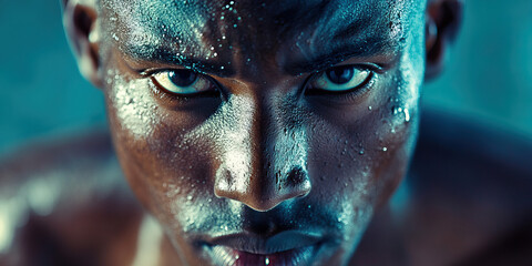 Focused Athlete's Stare: A fit individual intensely focusing on their breath