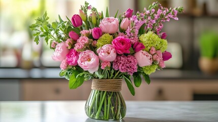 ピンク色のバラの花束