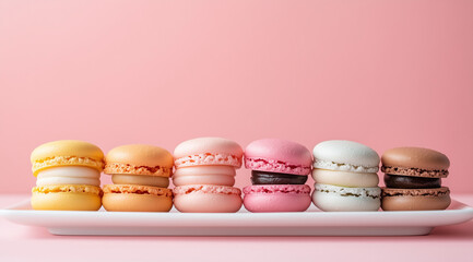 Assorted Pastel Macarons Artfully Arranged on a Decorative Tray