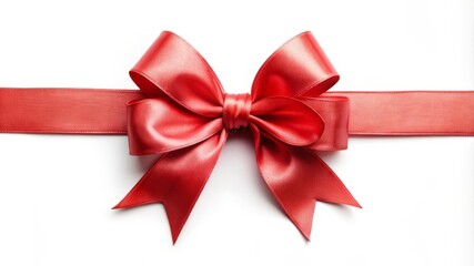 Fototapeta premium A red ribbon bow is tied in a white background
