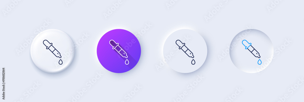 Poster chemistry pipette line icon. neumorphic, purple gradient, 3d pin buttons. laboratory sign. analysis 