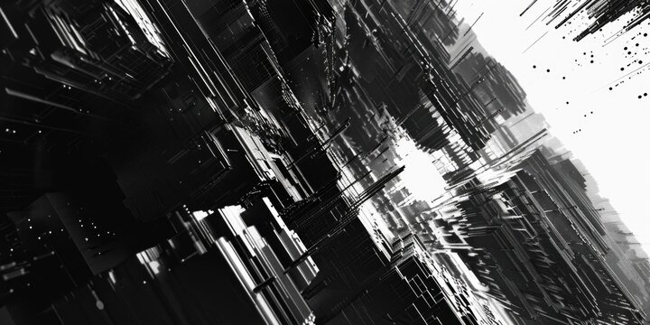 Fototapeta A black and white photo of a city street with urban architecture