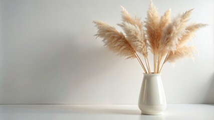 A white vase with a bunch of brown flowers in it