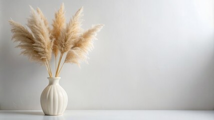 Naklejka premium A white vase with a bunch of brown flowers in it