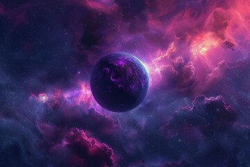 Obraz premium Purple planet in a colorful nebula