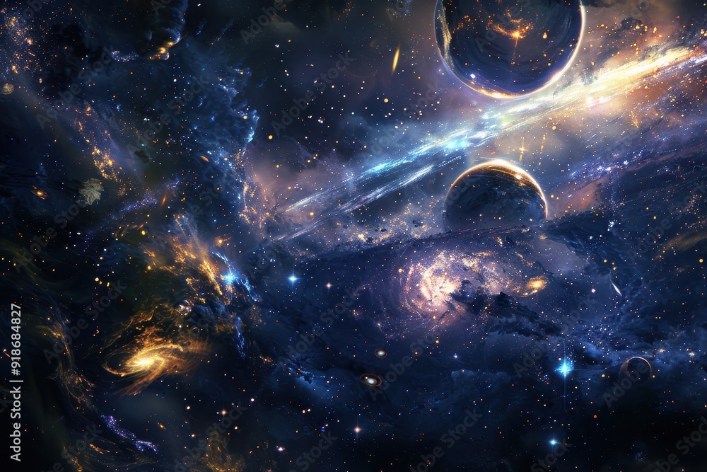 Wall mural planets in a colorful nebula