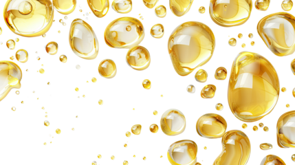 Oil Drops. Serum Droplet. Skincare Gold Drops Isolated Over a PNG Transparent and White Background

