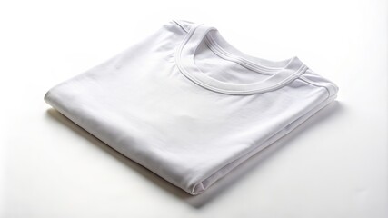 A white shirt is folded and laying on a white background