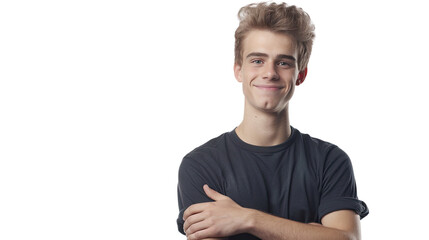 Fototapeta premium Portrait Of Handsome Smiling Young Man With Folded Arms Isolated Over a PNG Transparent and White Background