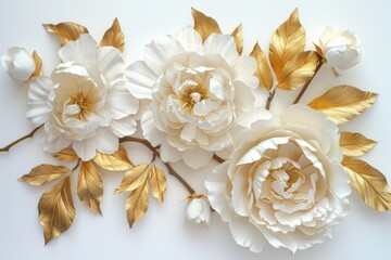 Close-up of white flowers with gold leaves