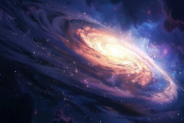 Colorful spiral galaxy with bright center and dark blue background filled with stars