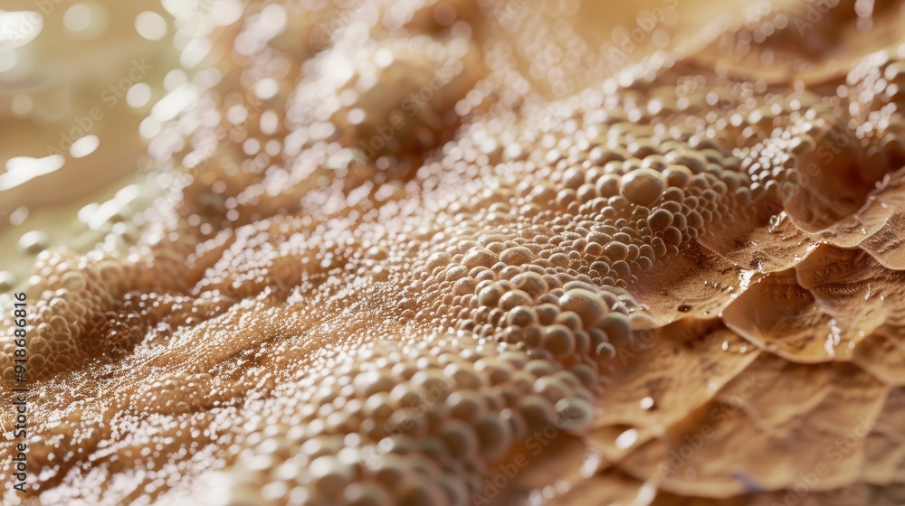 Poster close up of water forming bubbles on a textured surface, creating an abstract pattern
