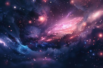Glowing Nebula and Starry Night Sky with Vivid Colors and Gaseous Formations