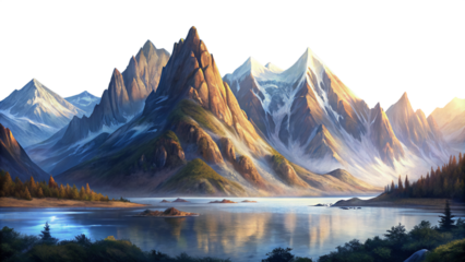 Beautiful Mountain Range with Water on Isolated Transparent Background