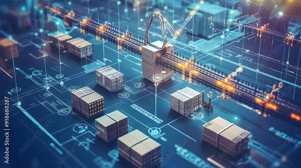 Poster blockchain securing supply chains - a depiction of blockchain technology tracking the entire supply 