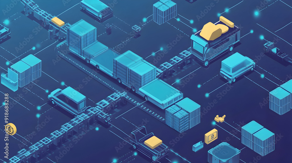 Poster a depiction of blockchain technology tracking the entire supply chain process, from production to de