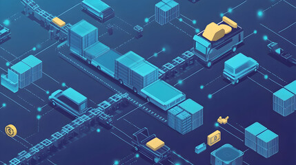 Fototapeta premium A depiction of blockchain technology tracking the entire supply chain process, from production to delivery, ensuring transparency and authenticity