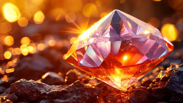 pink diamond, close up raw material mineral gemstone, idea for gemology and spiritual theme concept	
