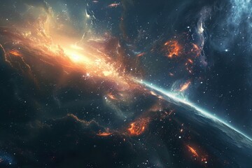 Earth from space with a beautiful cosmic background of stars and nebulae