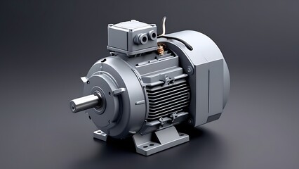 Blue electric motor with a silver end cap and shaft. Ideal for industrial, technology, or engineering design projects and concepts
