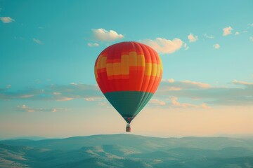 Fototapeta premium Hot Air Balloon Soaring Over Scenic Landscape