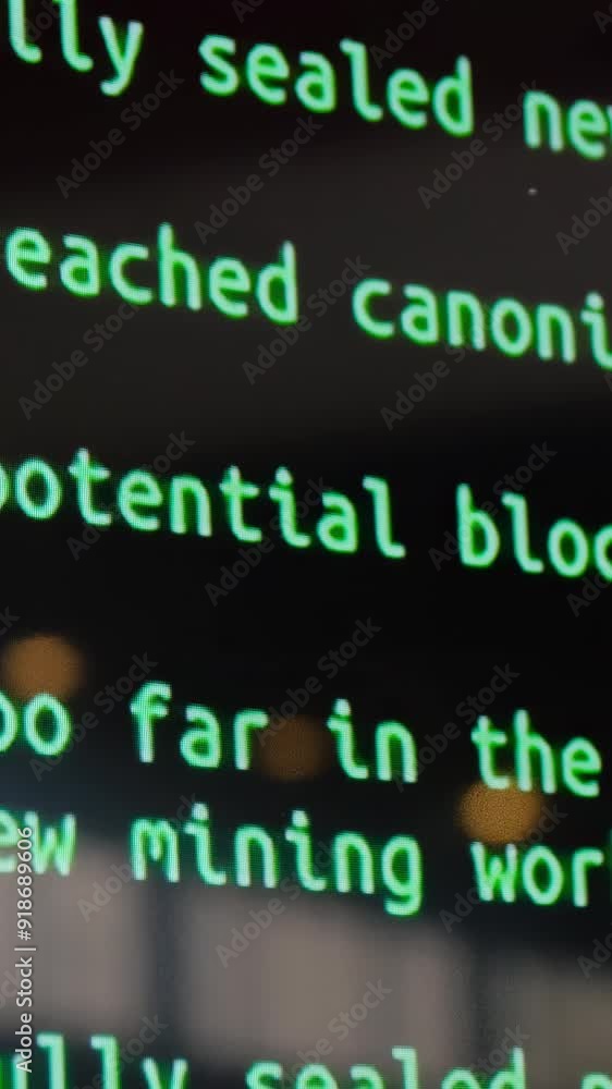 Poster screen with software developer code. screen with crypto code, green digitals. code bitcoin on the mo